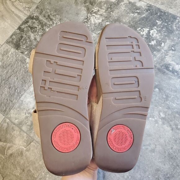 Fitflop Shimmy Rose Gold Suede Leather Shimmering 2 Strap Slide Sandals 6 - Picture 7 of 8